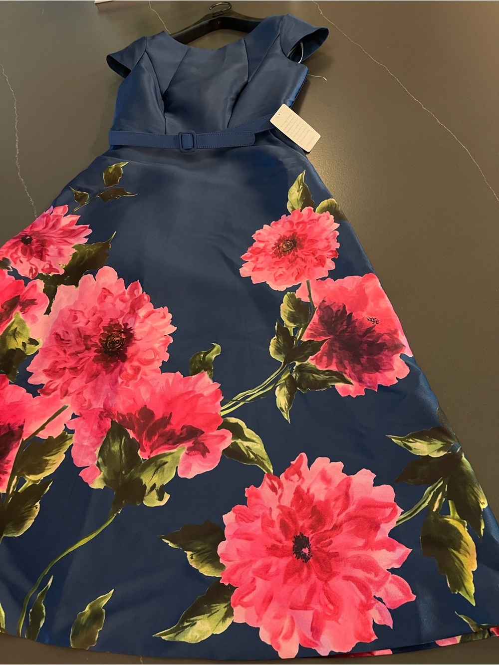 NEW Kay Unger Ina Tea Length Dress Vibrant Peony Blue Pink A-line cocktail 4 - Picture 7 of 14
